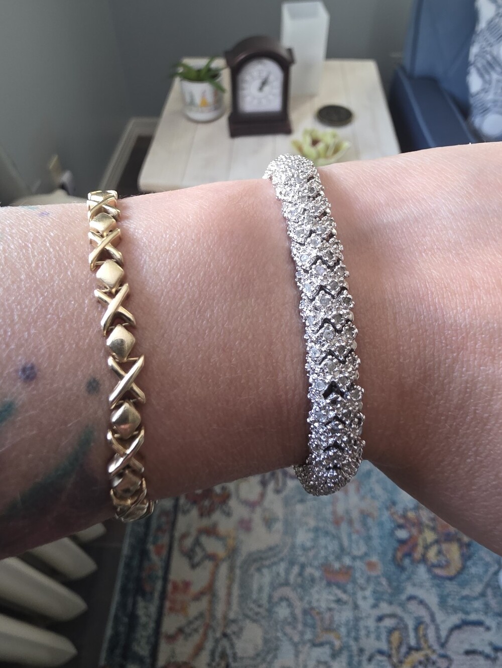 Dee Berkley Jewelry Sterling Silver 925 Chevron Link Diamond Tennis Bracelet 7"